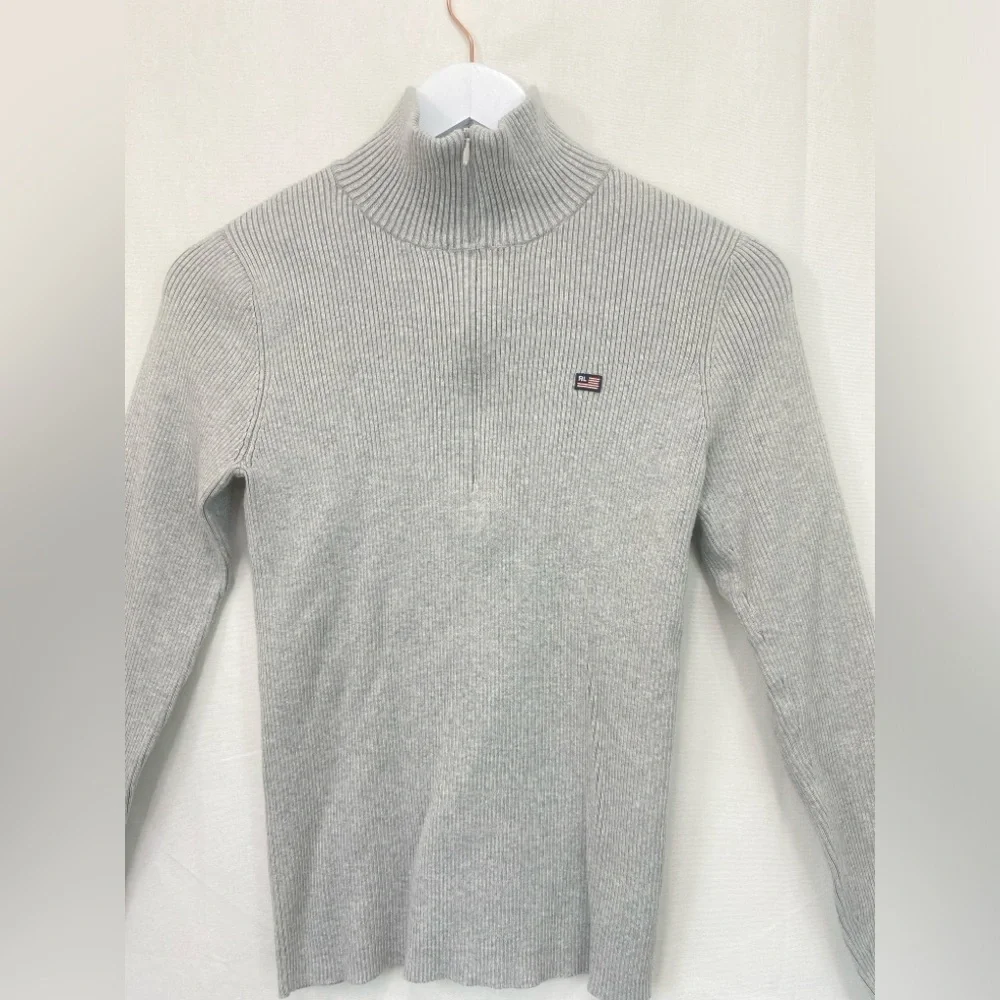 Ralph Lauren Polo Jeans Gray Ribbed 1/4 zip Pullover Sweater Boys size Medium
